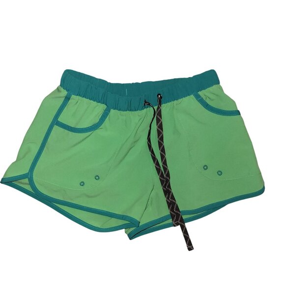 Patagonia Womens XS Athletic Shorts Green W/ Teal Accents Elastic Waist Pockets - Picture 1 of 5